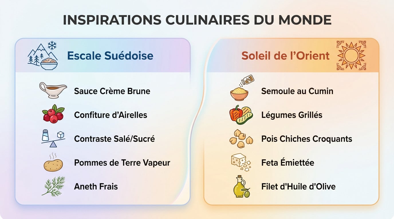 Assiette de boulettes de viande avec divers accompagnements du monde