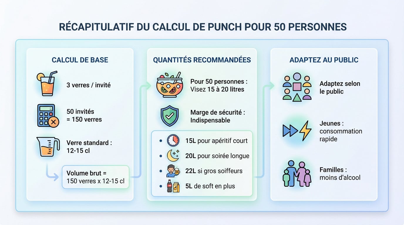 Récapitulatif visuel pour calculer les doses de punch pour 50 convives
