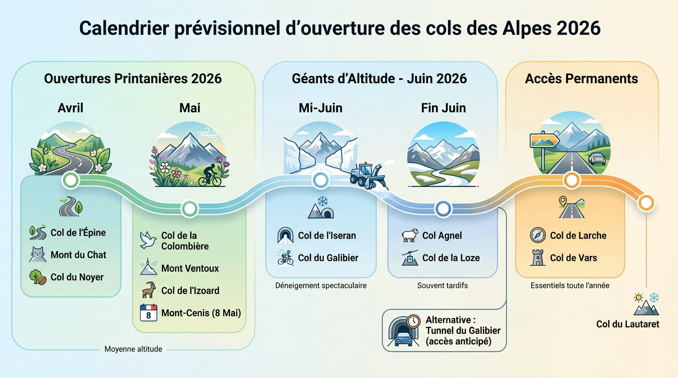 Calendrier prévisionnel ouverture des cols des Alpes 2026
