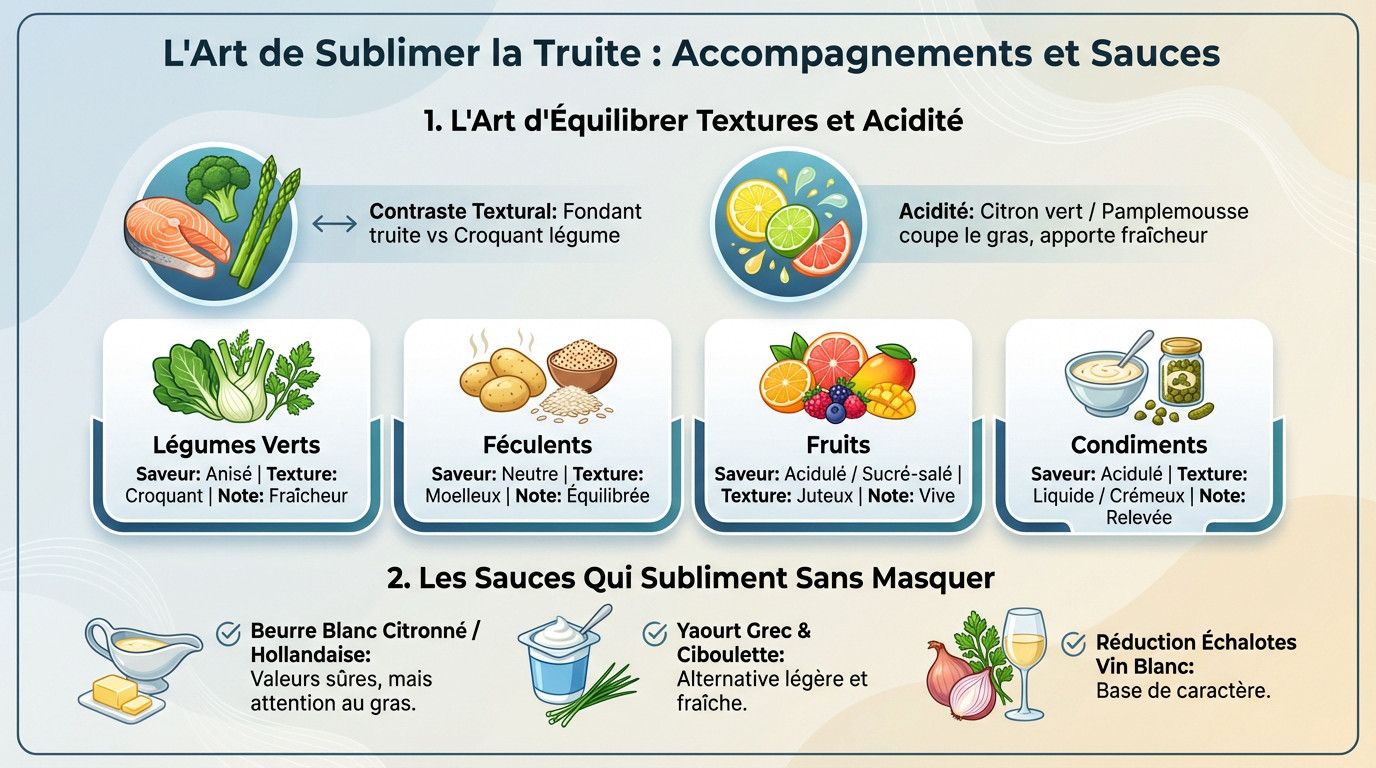 Assiette de truite grillée avec légumes croquants et sauce citronnée