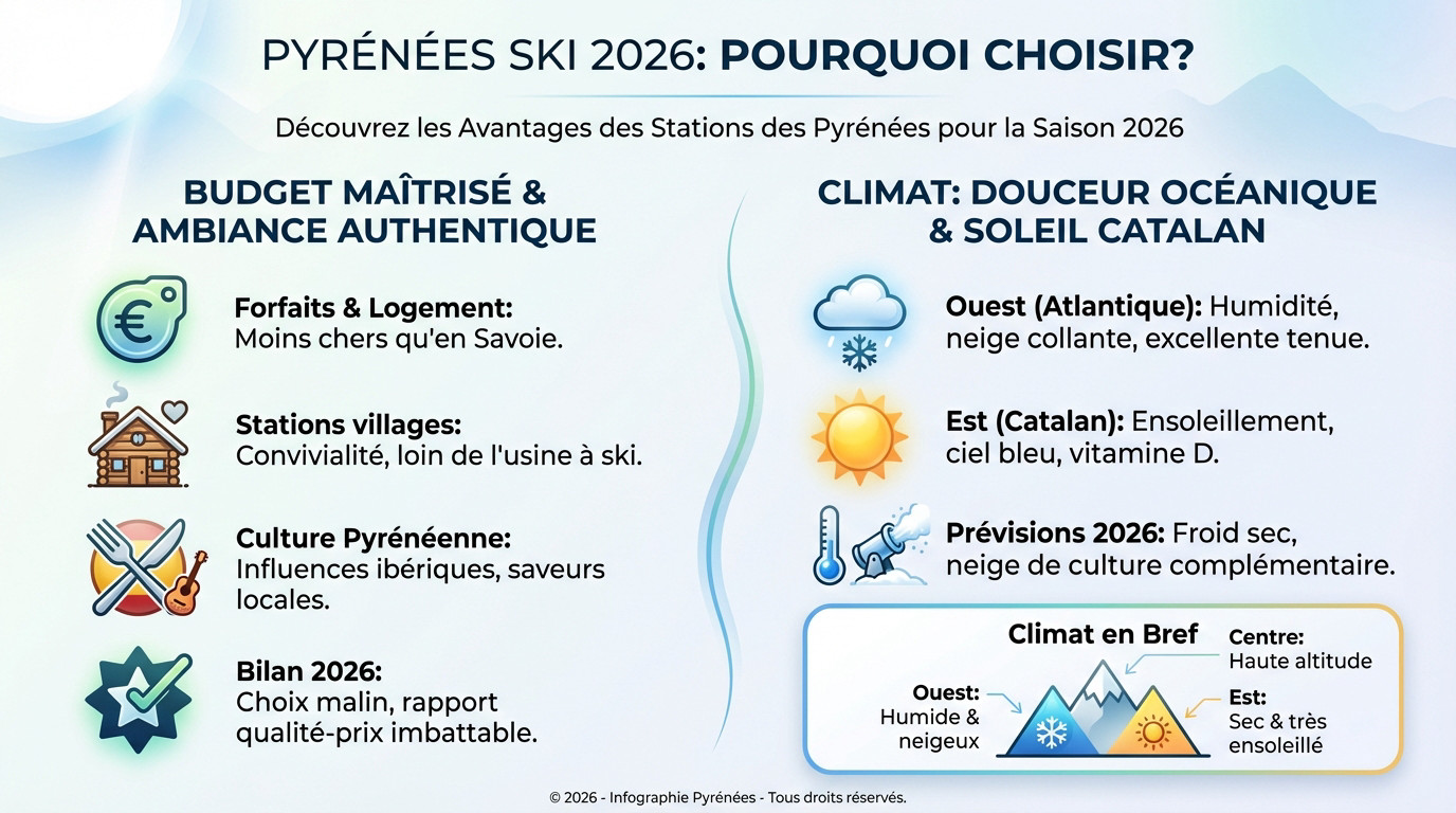 Skieurs profitant des pistes ensoleillées dans les Pyrénées en 2026