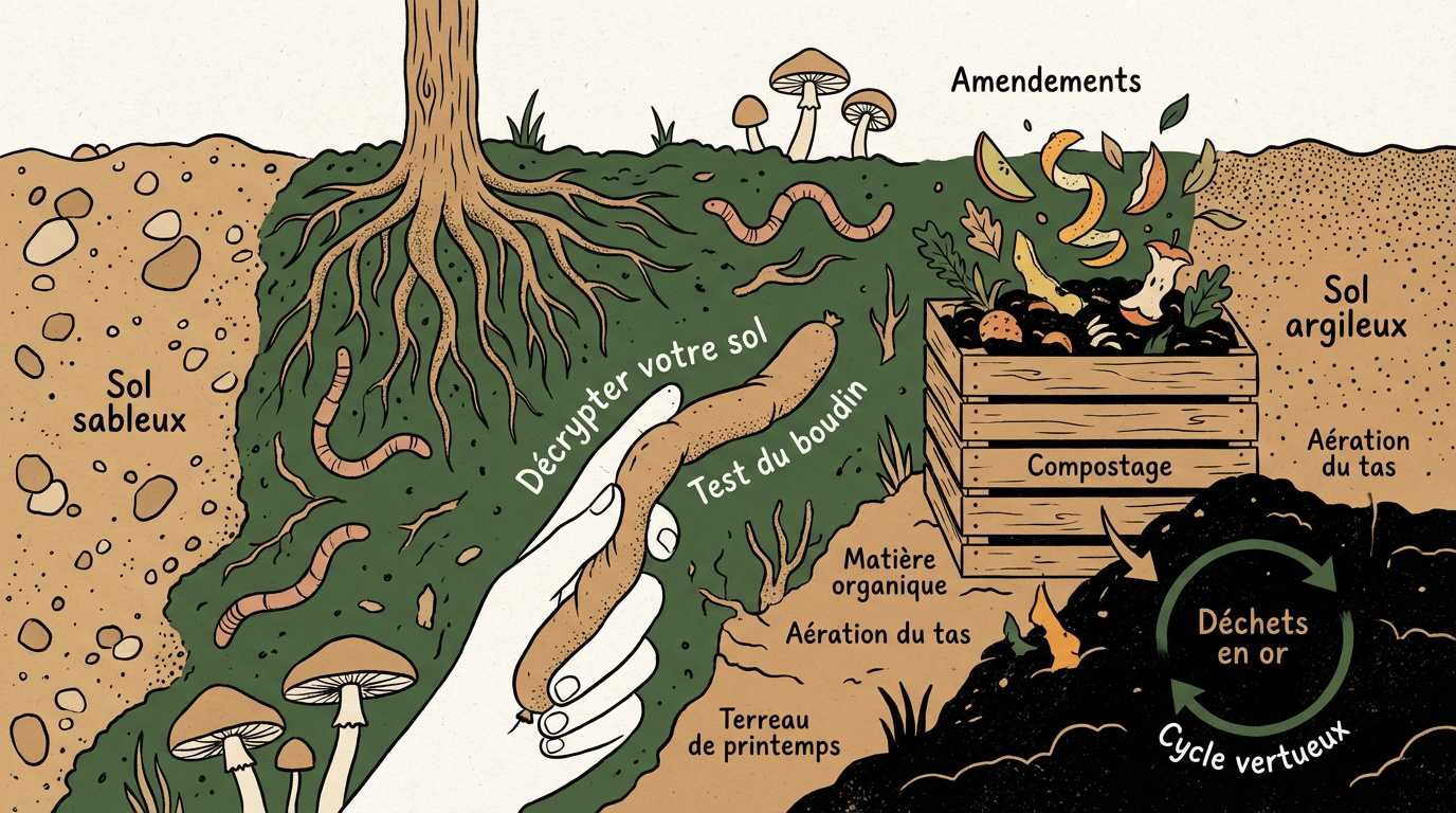 Illustration du sol et du compostage naturel